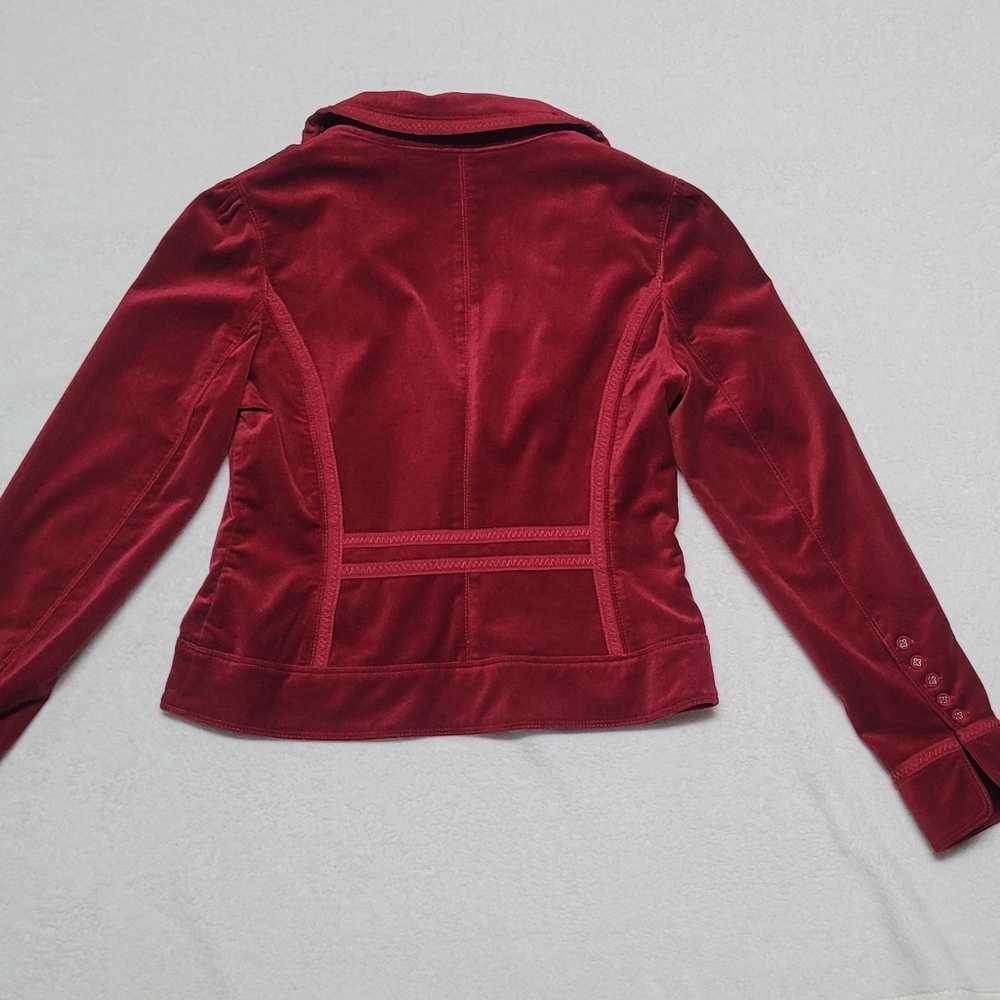 White House Black Market Vintage 90s Ruby Red Velvet Corset Style Cropped Jacket - Picture 7 of 11